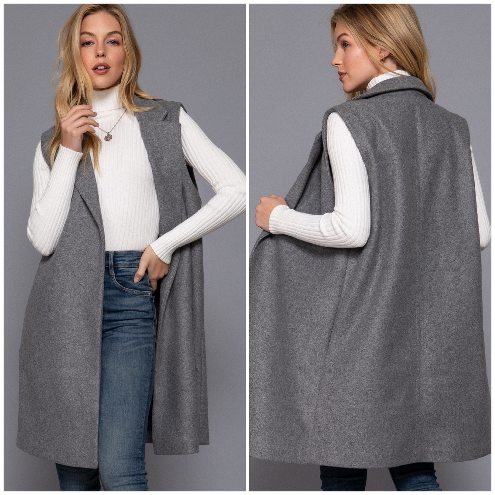 Sophisticated Chic Charcoal Gray Peacoat Vest - Picture 4 of 9